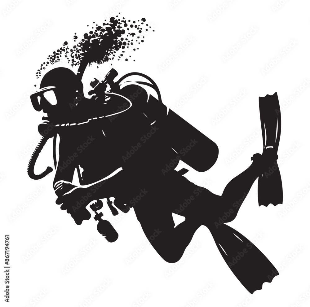 A vector Scuba diving silhouette vector isolated on white background. A vector Scuba diving silhouette vector isolated on white background.