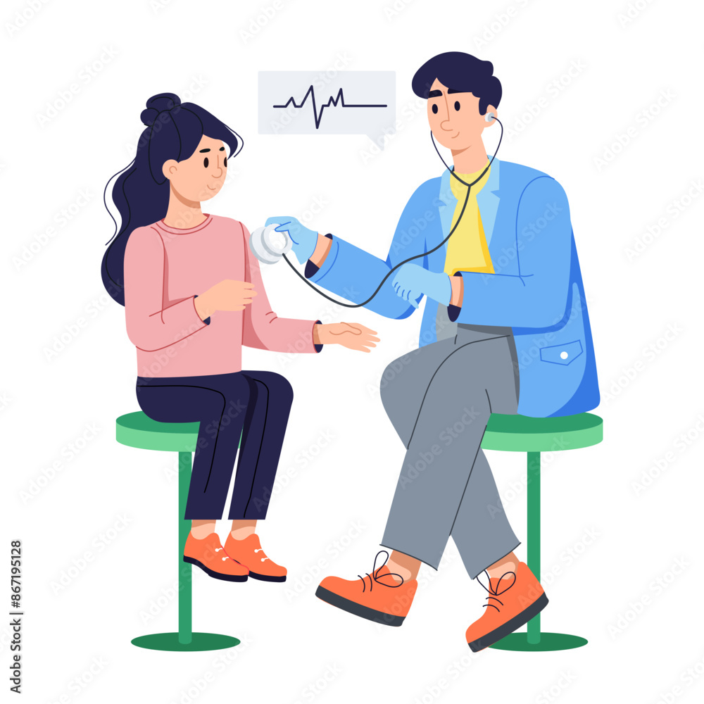 A flat illustration of patient regular checkup A flat illustration of patient regular checkup
