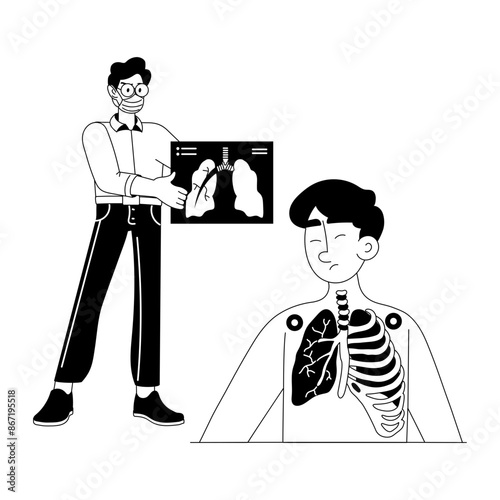 A glyph character illustration of pulmonology checkup 