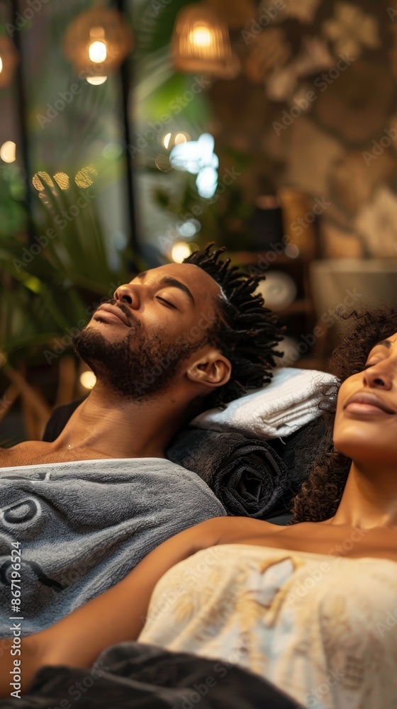 Couple relaxing after spa treatment Couple relaxing after spa treatment