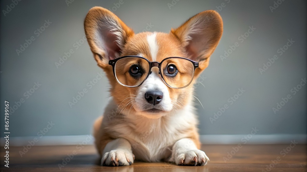 Corgi dog puppy with glasses Corgi dog puppy with glasses