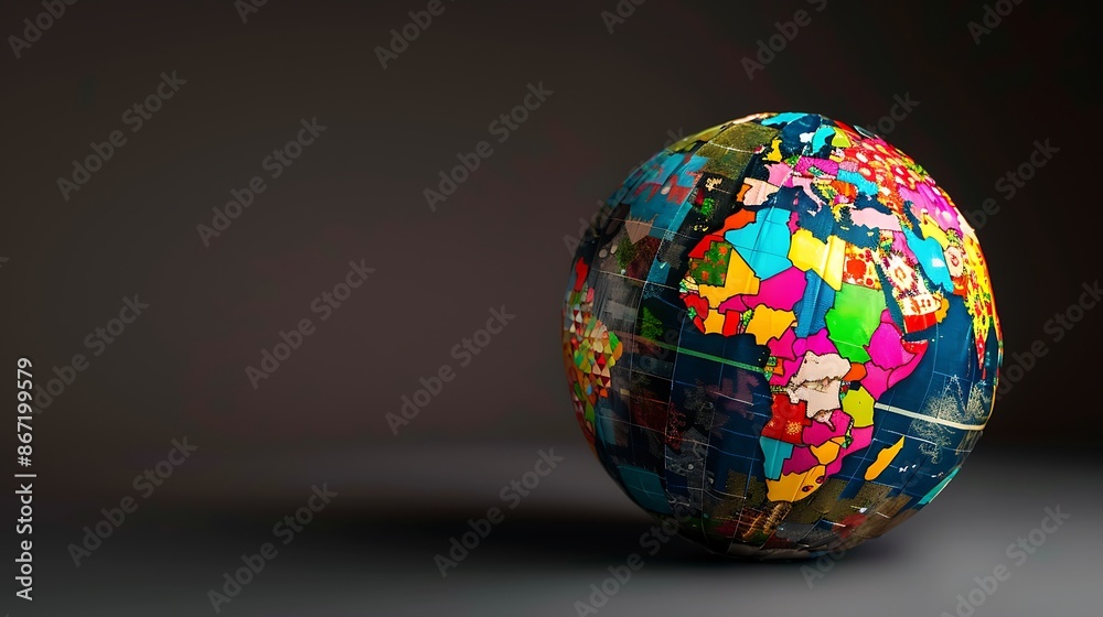 A vibrant globe with diverse cultural symbols for World Cultural Diversity Day, celebrating global cultures. Copy space for text, sharp focus, and clear light. High clarity, no grunge, splash, dust,