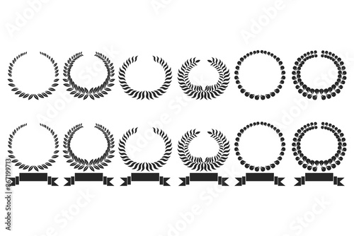 Vector black laurel set.circular leaves of victory