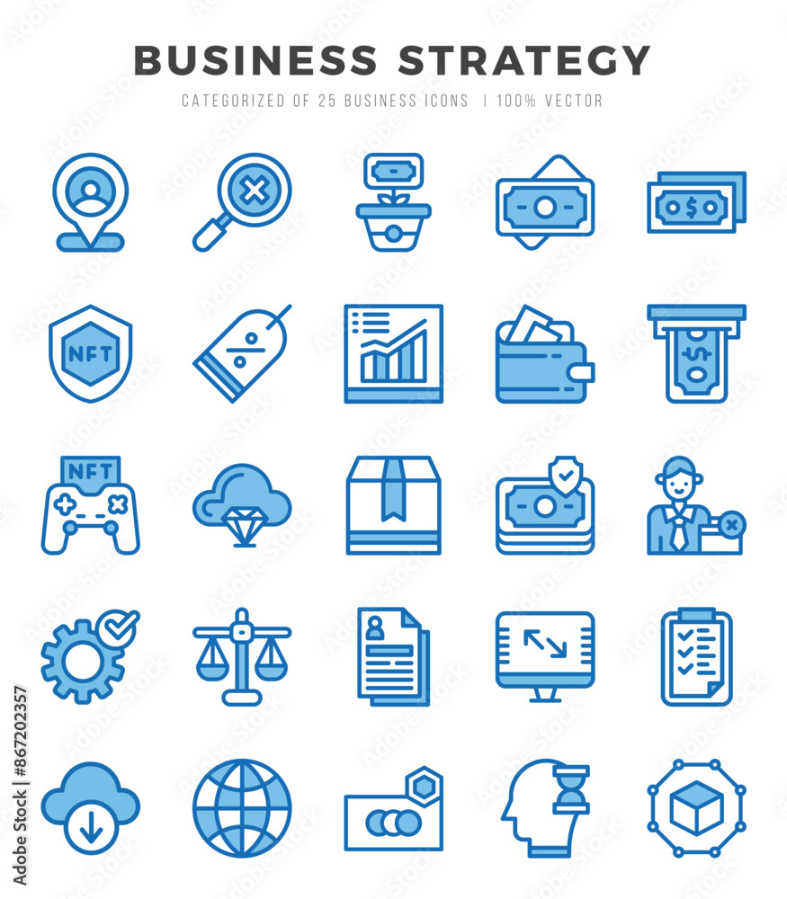 Business Strategy icons Pack. Two Color icons set. Business Strategy collection set. Business Strategy icons Pack. Two Color icons set. Business Strategy collection set.