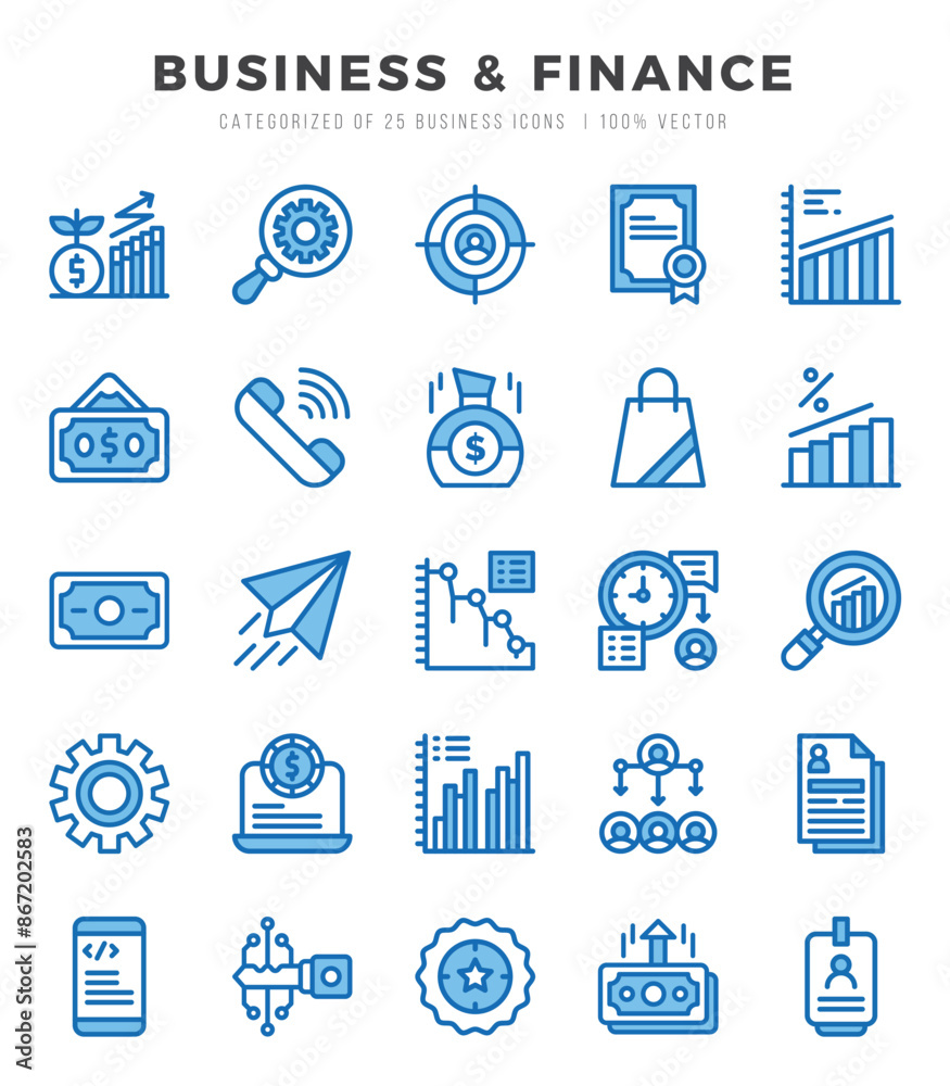 Set of Two Color Business & Finance Icons. Two Color art icon. Vector illustration Set of Two Color Business & Finance Icons. Two Color art icon. Vector illustration