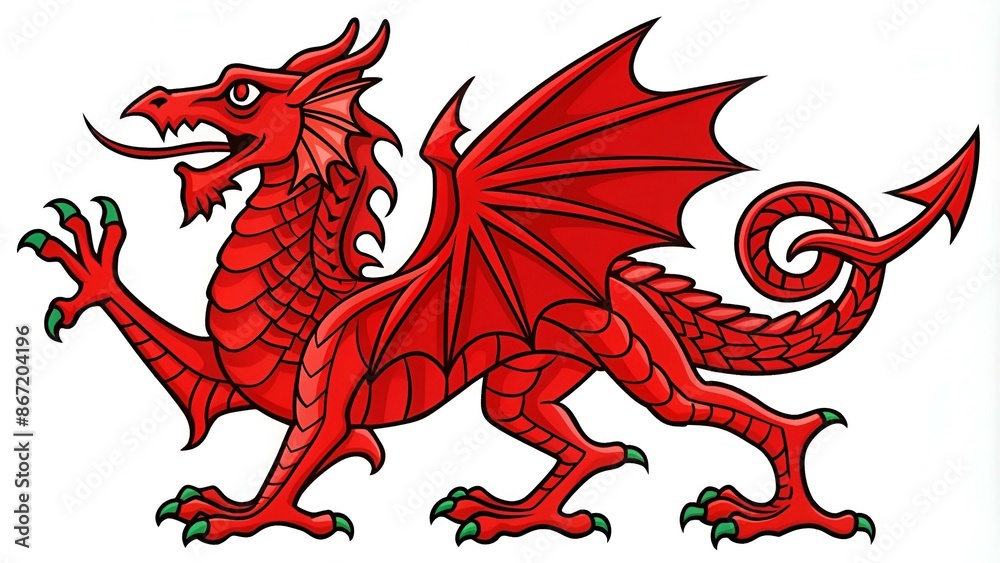 The Welsh Red Dragon isolated on white background. Vibrant colors. Design for a coloring book, tattoo, textile print or touristic collaterals. EPS10 vector illustration The Welsh Red Dragon isolated on white background. Vibrant colors. Design for a coloring book, tattoo, textile print or touristic collaterals. EPS10 vector illustration