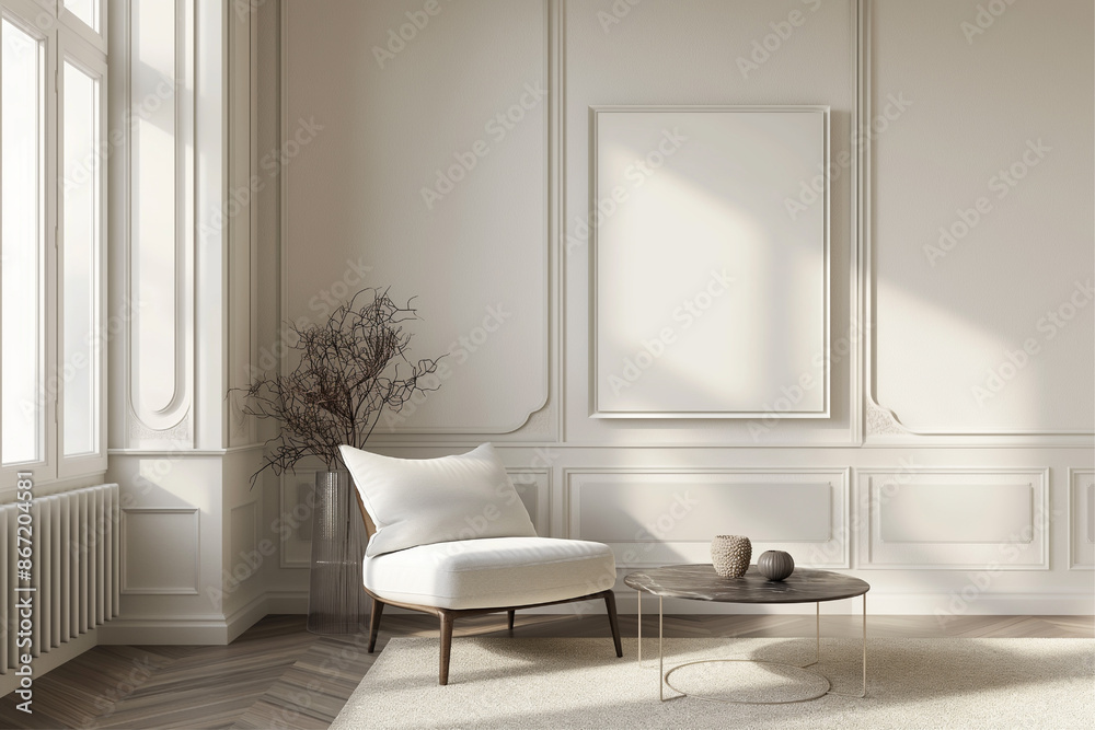 Frame mockup, ISO A paper size. Home Office wall poster mockup. Interior mockup with office background. Modern interior design.