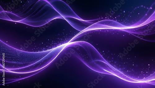 Digital purple particles wave and light abstract background with shining dots and stars