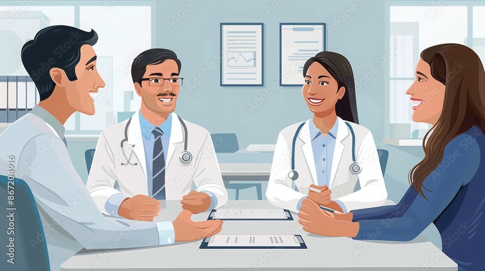 Diverse medical team meeting. Doctors and healthcare professionals discussing patient care and treatment plan. Diverse medical team meeting. Doctors and healthcare professionals discussing patient care and treatment plan.