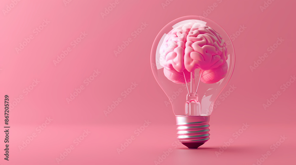 Light bulb with pink brain Light bulb with pink brain