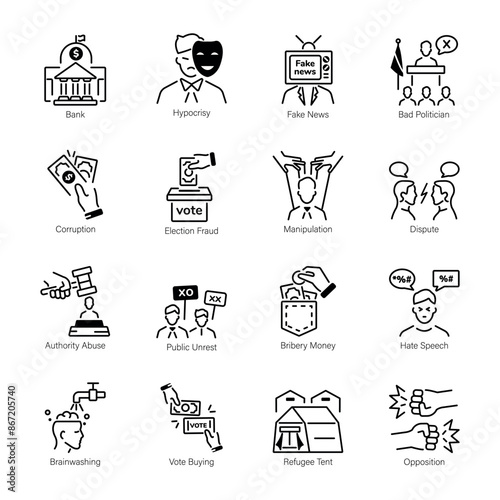 Pack of 16 Oligarchy and Politics Line Icons 



