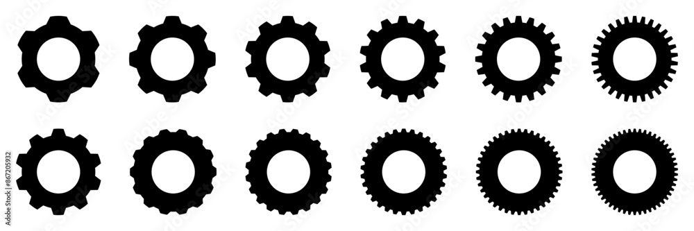 Set gears label and badges line black icon collections. Wheel cogwheel vector. Black template for vintage, patch, insignias, overlay. Vector illustration. Set gears label and badges line black icon collections. Wheel cogwheel vector. Black template for vintage, patch, insignias, overlay. Vector illustration.