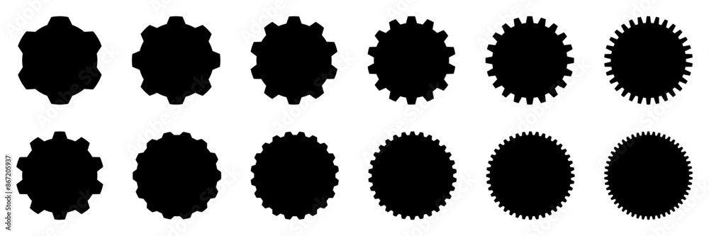 Set gears label and badges line black icon collections. Wheel cogwheel vector. Black template for vintage, patch, insignias, overlay. Vector illustration. Set gears label and badges line black icon collections. Wheel cogwheel vector. Black template for vintage, patch, insignias, overlay. Vector illustration.