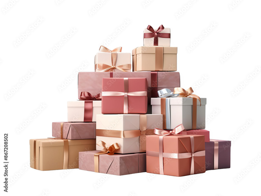 Obraz premium A stack of elegantly wrapped gift boxes in various colors and sizes, perfect for any celebration or special occasion.