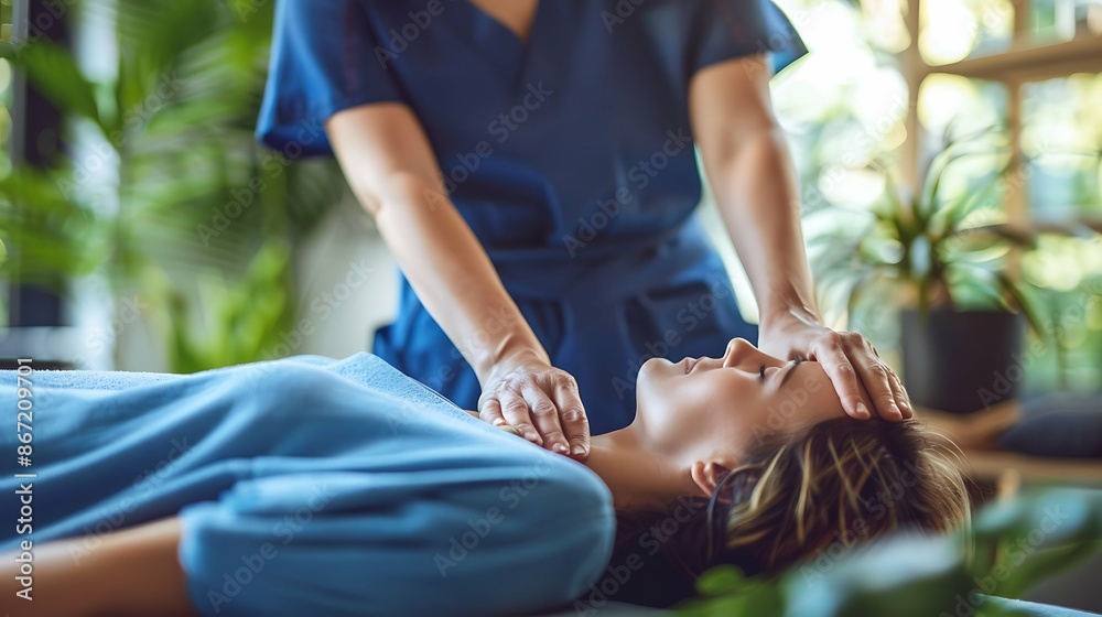 Obraz premium A Modern rehabilitation physiotherapy woman worker with woman client, manual therapy