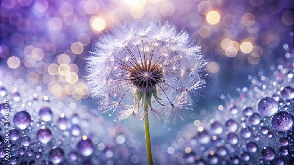 Beautiful purple dandelion flower with dew drops on a blurred background. Beautiful purple dandelion flower with dew drops on a blurred background.