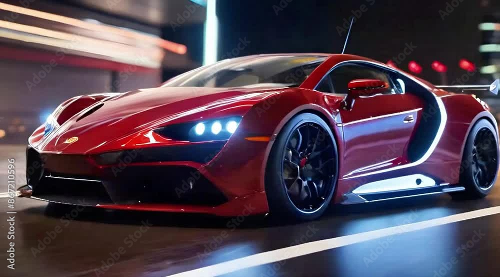 A performance car with striking red accents