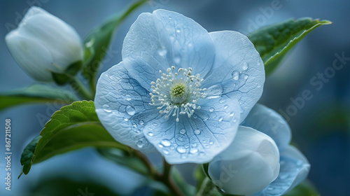 Photo of beautiful flower in dark bushes
