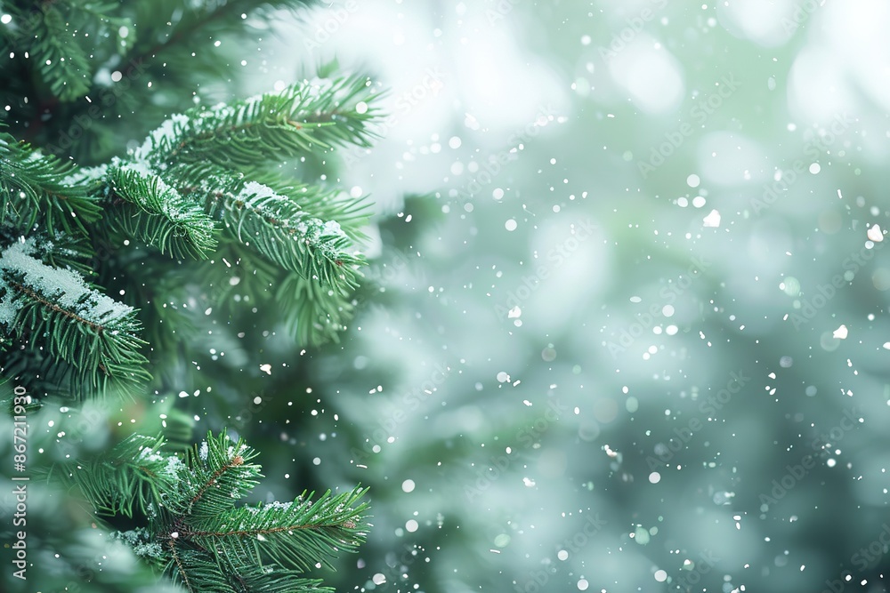 Winter background, close up of frosted pine branch on a snowing day with Winter background, close up of frosted pine branch on a snowing day with
