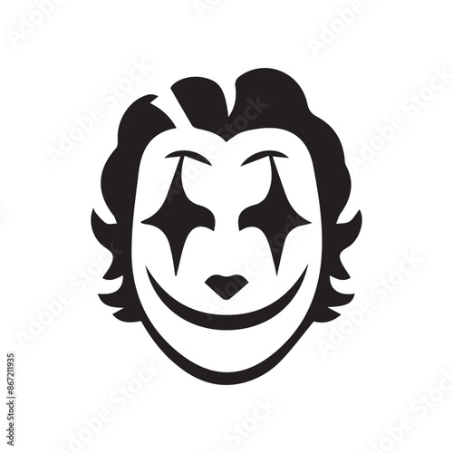 Simple black and white joker face with smile silhouette