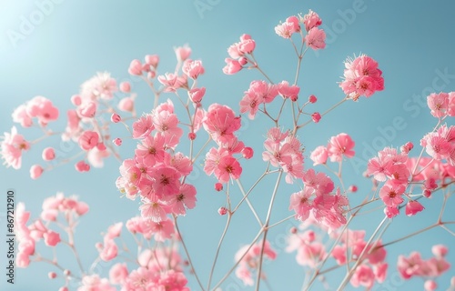 Pink flowers blooming against blue sky