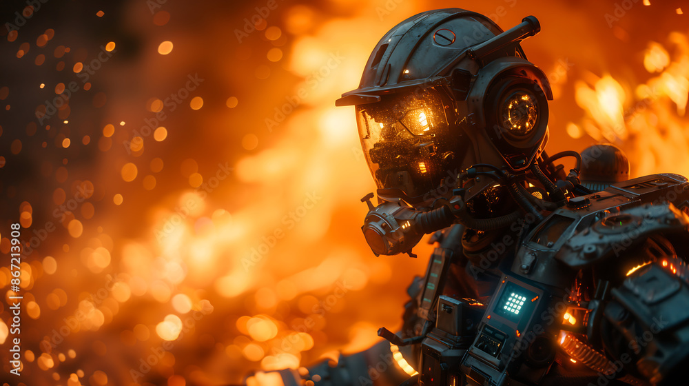 A futuristic mech soldier with a glowing visor, standing in front of an exploding alien planet. A futuristic mech soldier with a glowing visor, standing in front of an exploding alien planet.