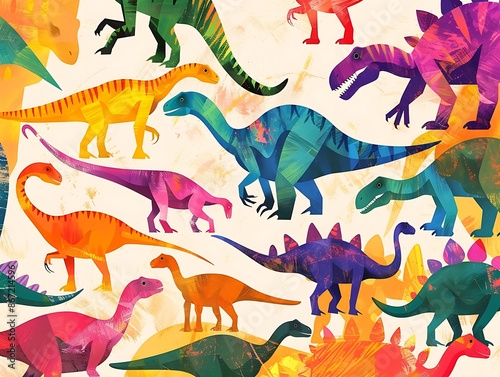 Fototapeta Naklejka Na Ścianę i Meble -  Design a colorful educational poster showcasing different types of dinosaurs