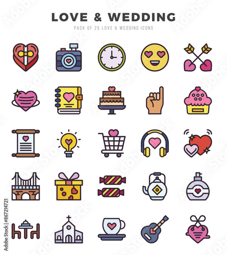 Love & Wedding icons set. Vector illustration.
