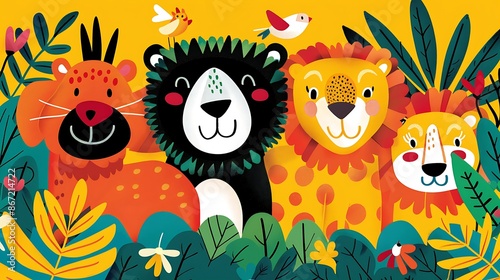 Fototapeta Naklejka Na Ścianę i Meble -  Design a colorful poster for kids with a theme of jungle animals