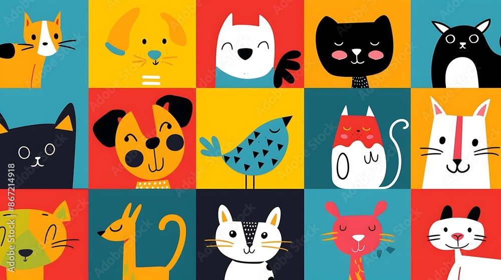 Create a colorful children's poster showcasing different types of pets Create a colorful children's poster showcasing different types of pets