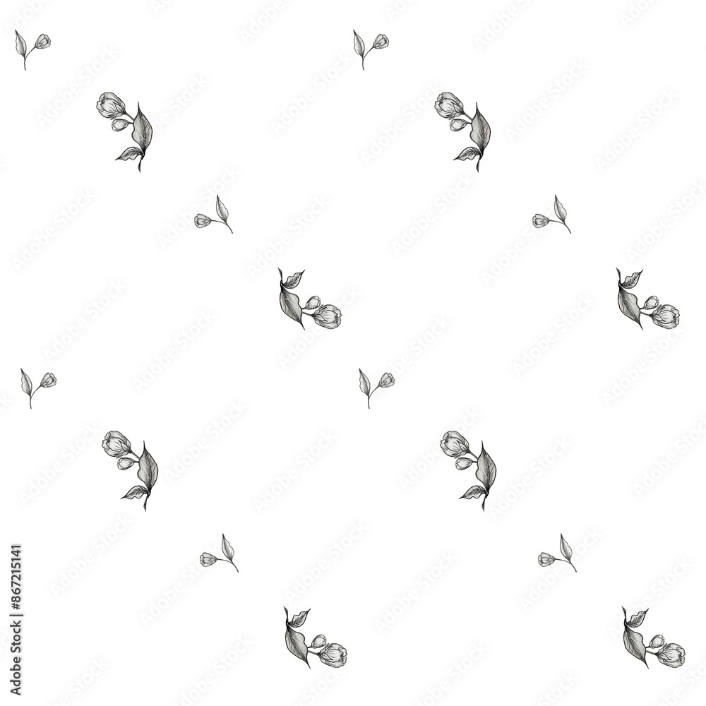 Seamless pattern, flowers in graphic style, for textiles, packaging, cards on a white background Seamless pattern, flowers in graphic style, for textiles, packaging, cards on a white background