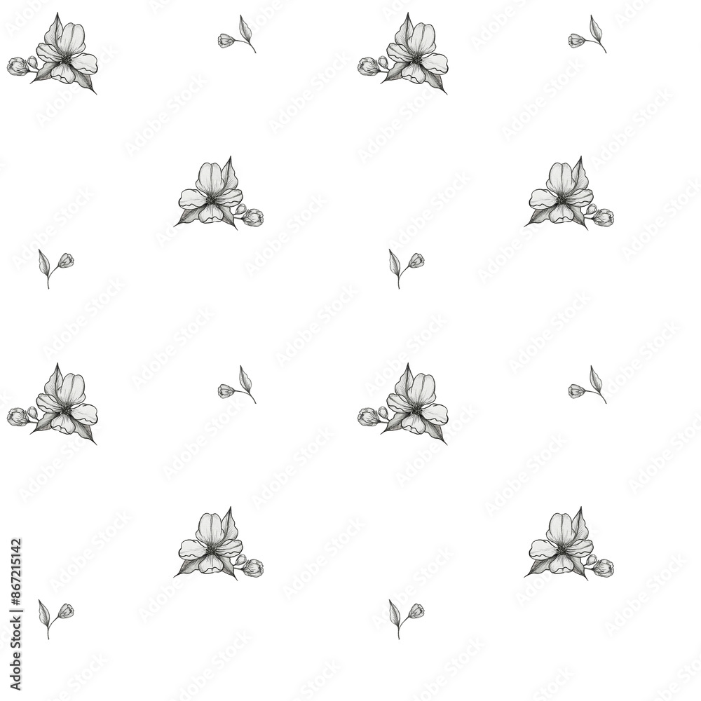 Floral pattern, flowers in graphic style, for textiles, packaging, cards on a white background Floral pattern, flowers in graphic style, for textiles, packaging, cards on a white background