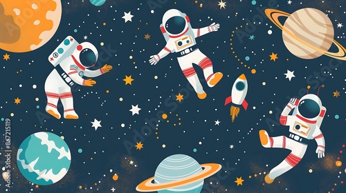 Fototapeta Naklejka Na Ścianę i Meble -  Design a colorful learning poster for kids with a theme of outer space and astronauts