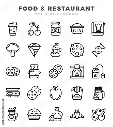 Food and Restaurant Icon Pack 25 Vector Symbols for Web Design.