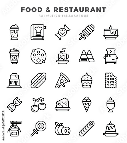 Vector icons set of Food and Restaurant. Lineal style Icons.