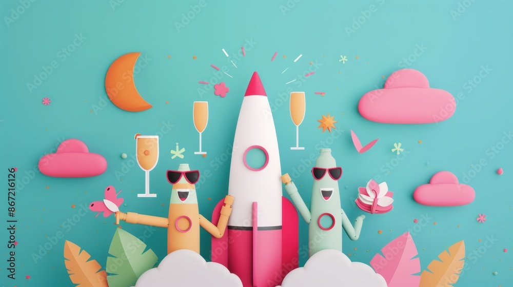 A group of successful entrepreneurs celebrating a business milestone with champagne, illustrating teamwork, success, and achievement. The background provides ample space for customized messages. A group of successful entrepreneurs celebrating a business milestone with champagne, illustrating teamwork, success, and achievement. The background provides ample space for customized messages.