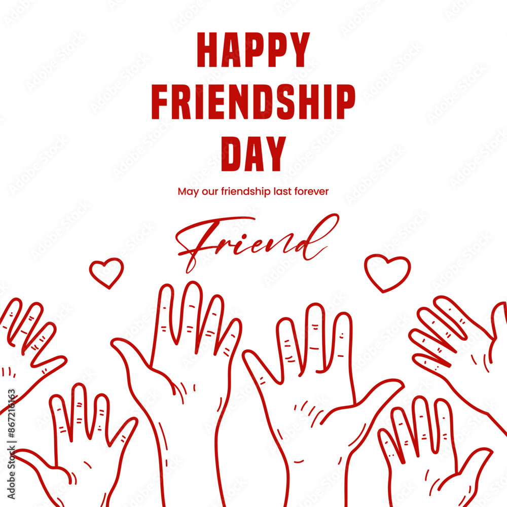Obraz premium Friendship Day holds up a lot of hands on social media posters