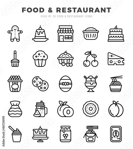 Collection of Food and Restaurant 25 Lineal Icons Pack.