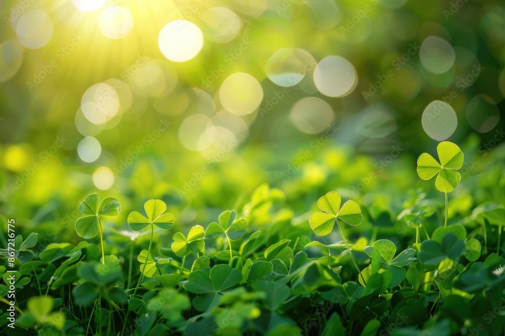 Green clover field in sunlight Green clover field in sunlight