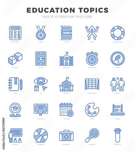 Education Topics Two Color icons. Vector Two Color illustration.