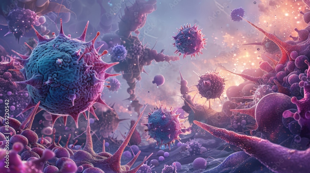 Obraz premium Microscopic view of cancer cells