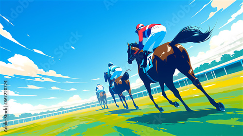 競馬場の馬と騎手