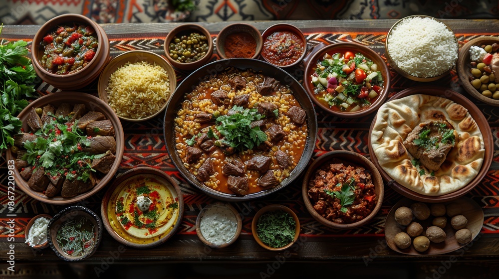 Traditional Middle Eastern Feast with Assorted Dishes - Generative AI Traditional Middle Eastern Feast with Assorted Dishes - Generative AI