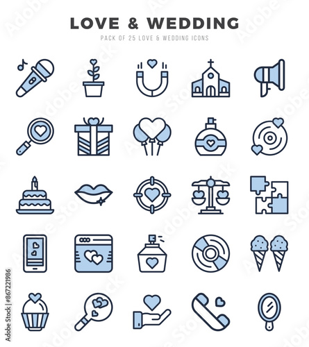 Love & Wedding icons Pack. Two Color icons set. Love & Wedding collection set.