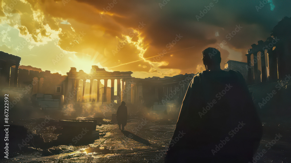 Fototapeta premium Abandoned city ruins visited by tourists during cloudy weather