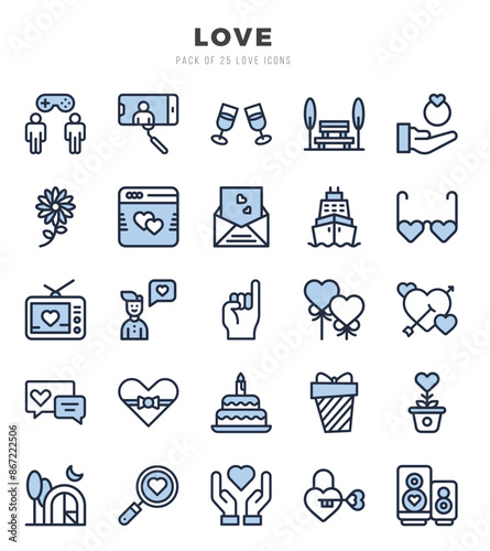 Set of Love icons in Two Color style. Two Color Icons symbol collection.