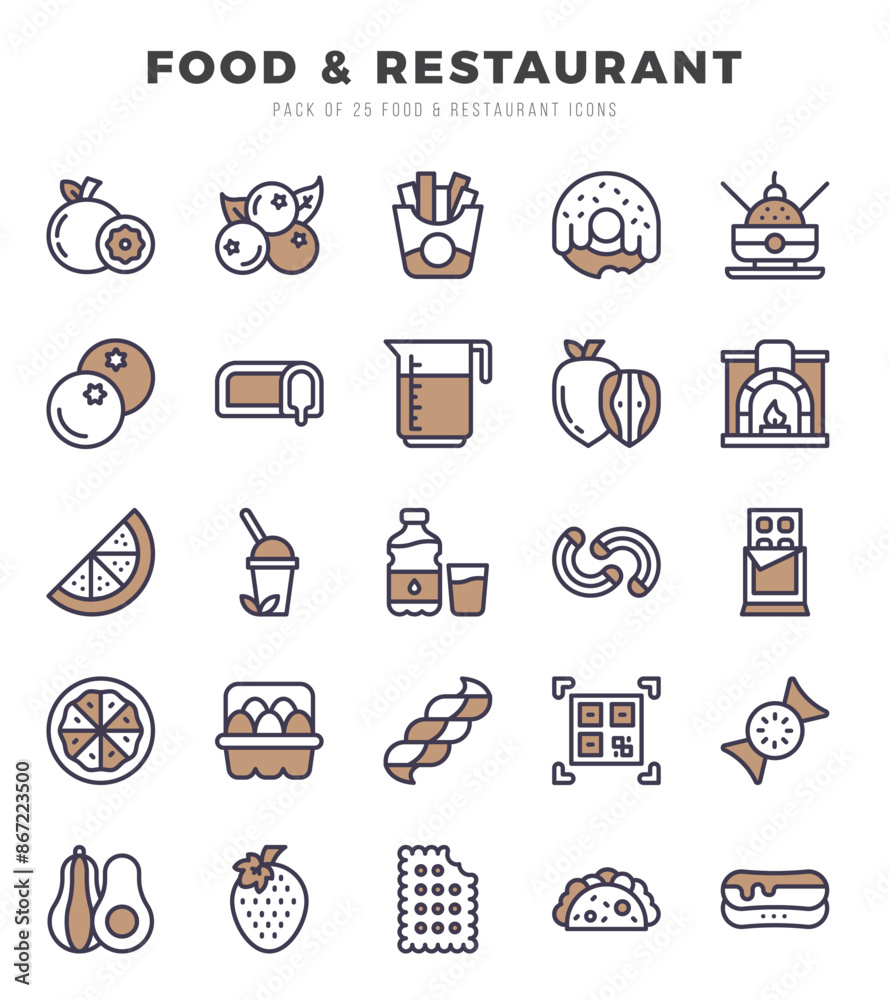 Food and Restaurant elements. Two Color web icon set. Simple vector illustration. Food and Restaurant elements. Two Color web icon set. Simple vector illustration.