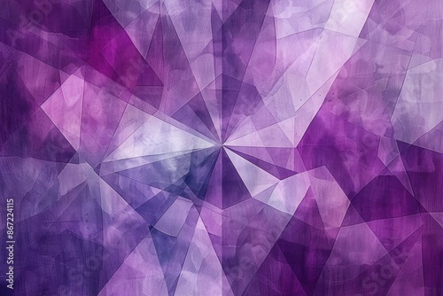 Vibrant Abstract Geometric Purple Background with Watercolor Textures