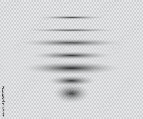 Set shadows effects. Different realistic soft grey shapes. Shades isolated on transparent background. Vector illustration.