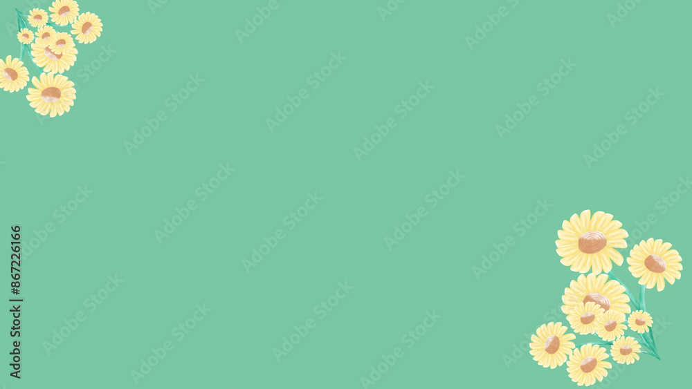 Naklejka premium Green tone background decorated with minimalist sunflowers